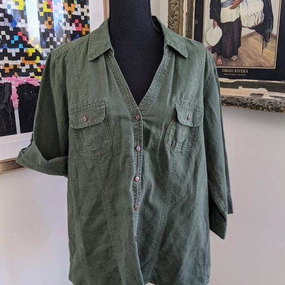 Upcycled Sanoma linen blend button down shirt - Picture 2 of 2